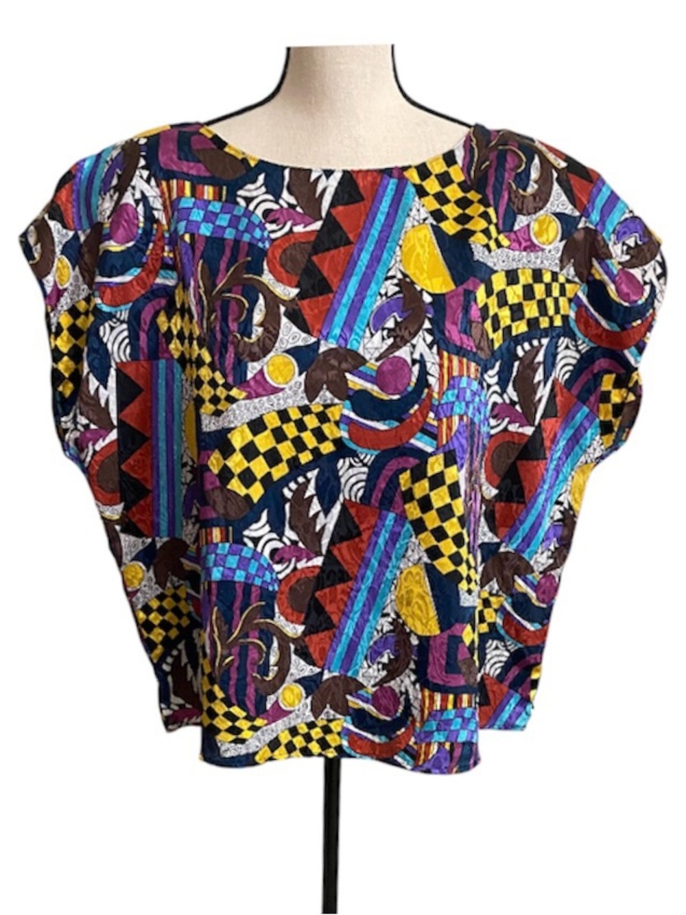 Diana Marco Top Womens Sz 2X Bold Colors 80s/90s Abstract Art to Wear Maximalist